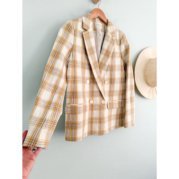 Sezane | Sézane | Veste Christie Jacket in Carreau Beige Ochre Bordeaux Sz 34/2 - Picture 3 of 12